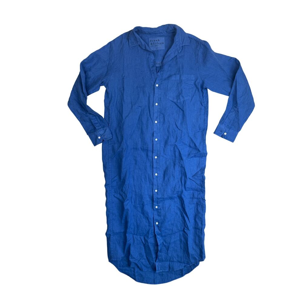 Frank & Eileen Rory Linen Maxi Dress Washed Cabo Blue Button Minimlist S